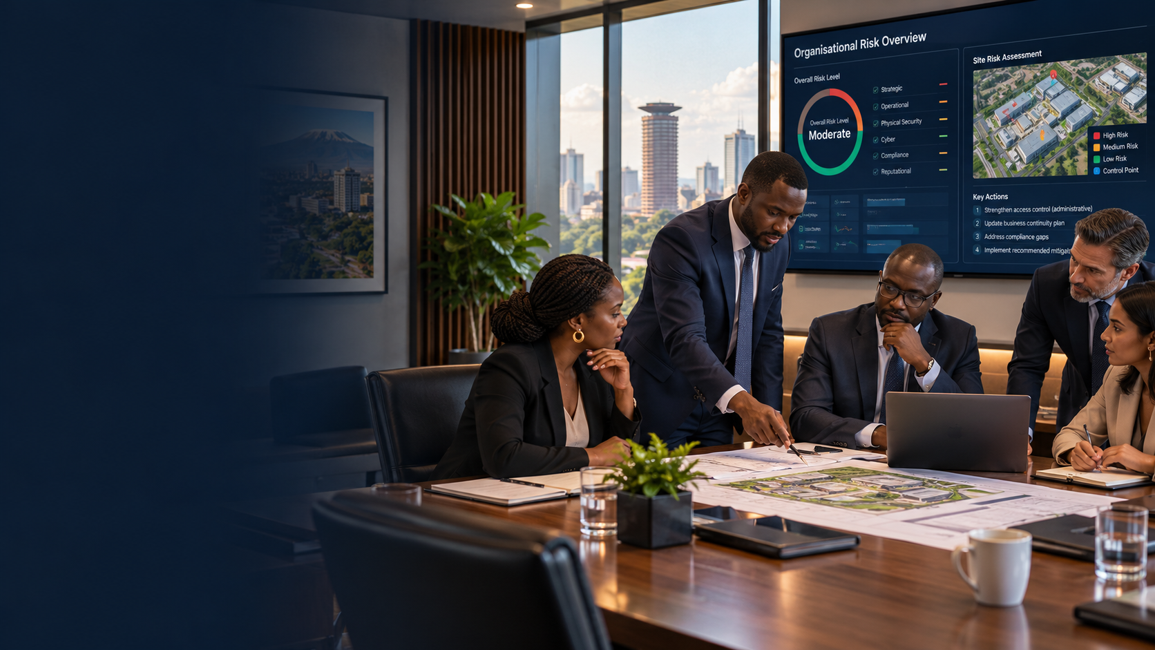 Professionals reviewing a strategic risk assessment